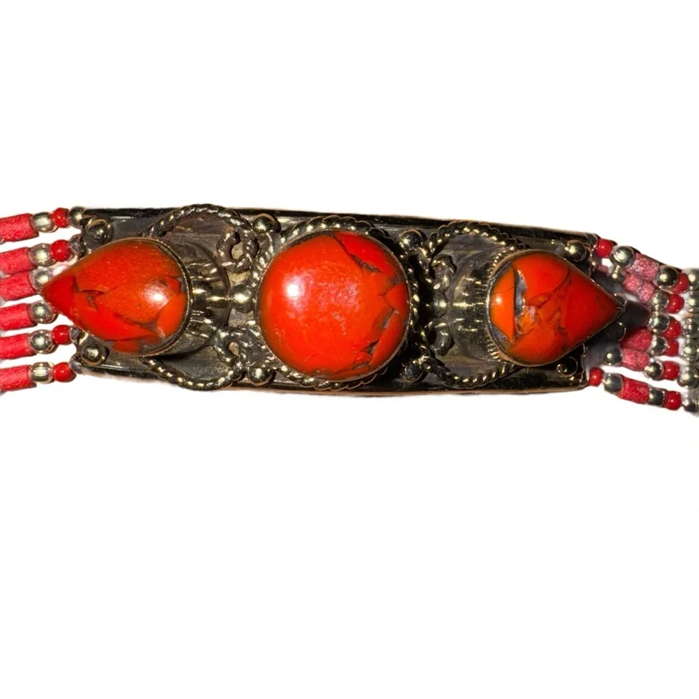 Handcrafted Bohemian Red and Turquoise Jewelry Set